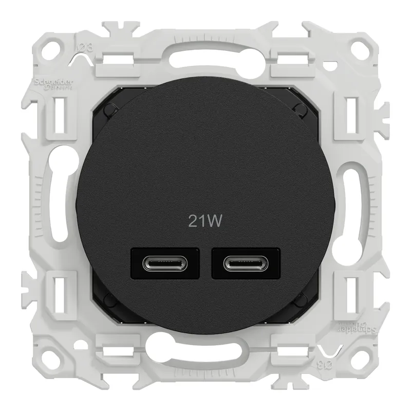 Dernier Modèle Double prise USB-C 21W Odace 2025 noir - SCHNEIDER ELECTRIC