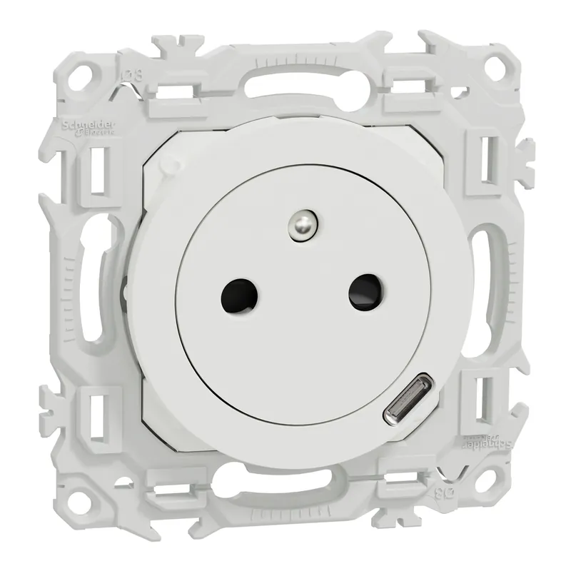 Prise affleurante 2 pôles + terre et prise USB-C 18W Odace 2025 blanc - SCHNEIDER ELECTRIC Must-Have