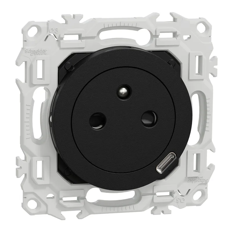 Prise affleurante 2 pôles + terre et prise USB-C 18W Odace 2025 noir - SCHNEIDER ELECTRIC Affaire À Saisir