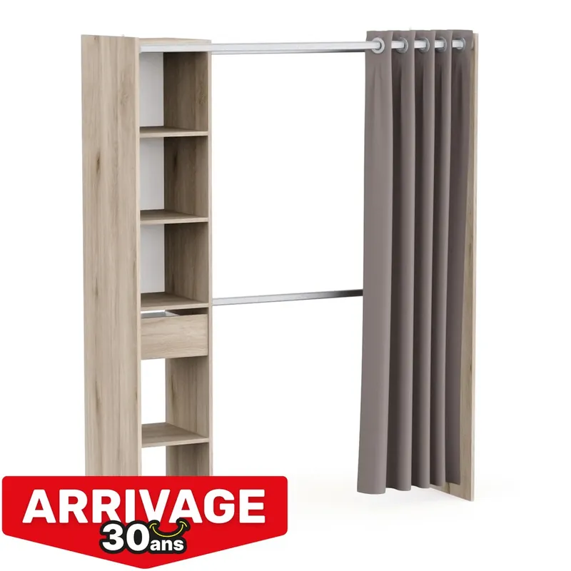 Vente Directe Kit de dressing effet chêne 183 X 144,2 x 50 cm + 1 tiroir CBA MEUBLES