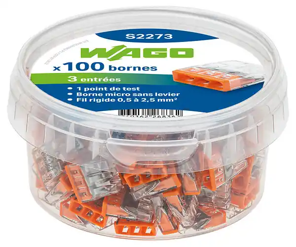 Offre Limitée WAGO Pot de 100 mini bornes de connexion automatique 3 fils S2273