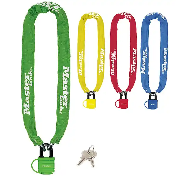 Chaîne antivol vélo L.90xd.1cm + cadenas acier 90mm, 2 clés MASTER LOCK Vente Directe