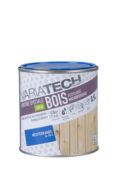 Peinture spéciale bois acrylique Satin Méditerranée 0.5L VARIATECH Achat Immédiat