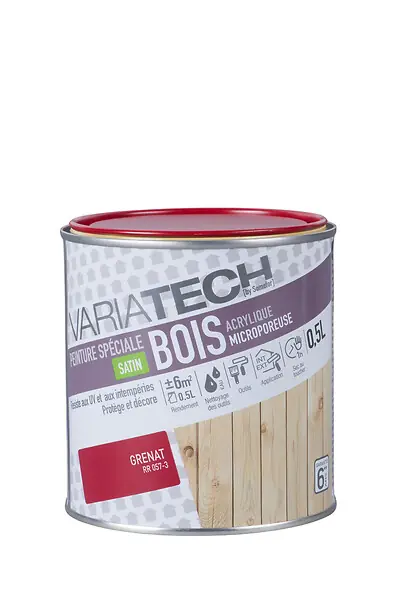 Prix Choc Peinture bois acrylique satin Grenat 0.5L VARIATECH