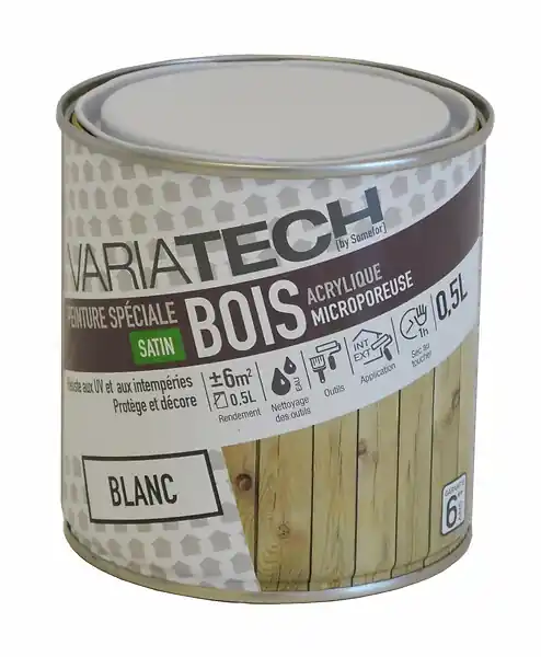 Peinture spéciale bois acrylique satin Blanc - 0,5L VARIATECH Prix Réduit