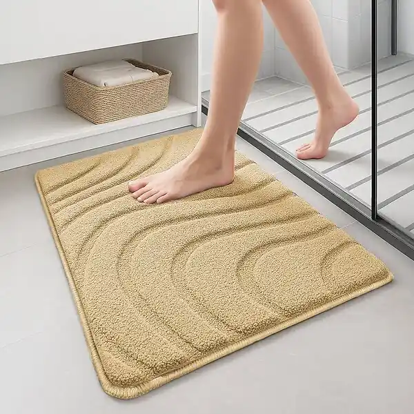 Authentique Tapis de Bain Antidérapant microfibre motif ondulé 40x60cm beige VOUNOT