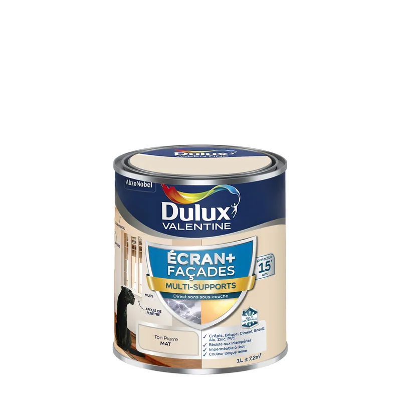 Nouveauté Peinture Ecran+ Façades Multi-supports Mat Ton Pierre 1 L DULUX VALENTINE