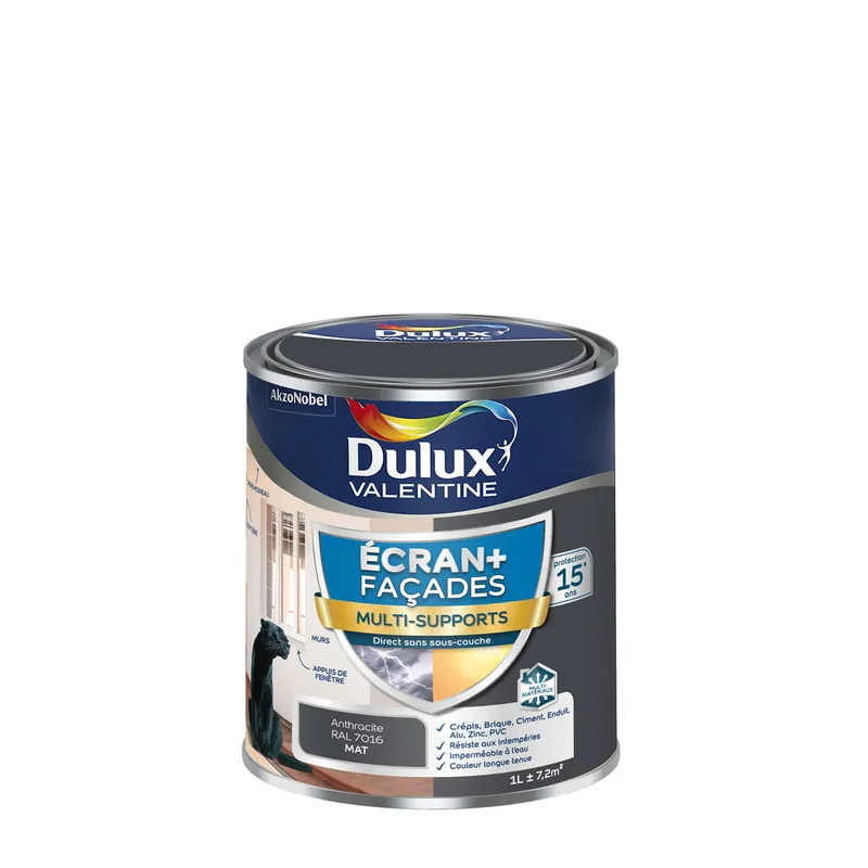 Vente Flash Peinture Ecran+ Façades Multi-supports Mat Anthracite 1 L DULUX VALENTINE