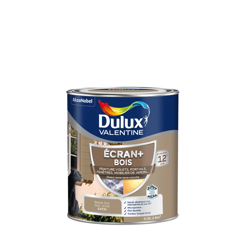 Produit De Marque Peinture Ecran + Bois satin Beige Gris 0.5 litre DULUX VALENTINE