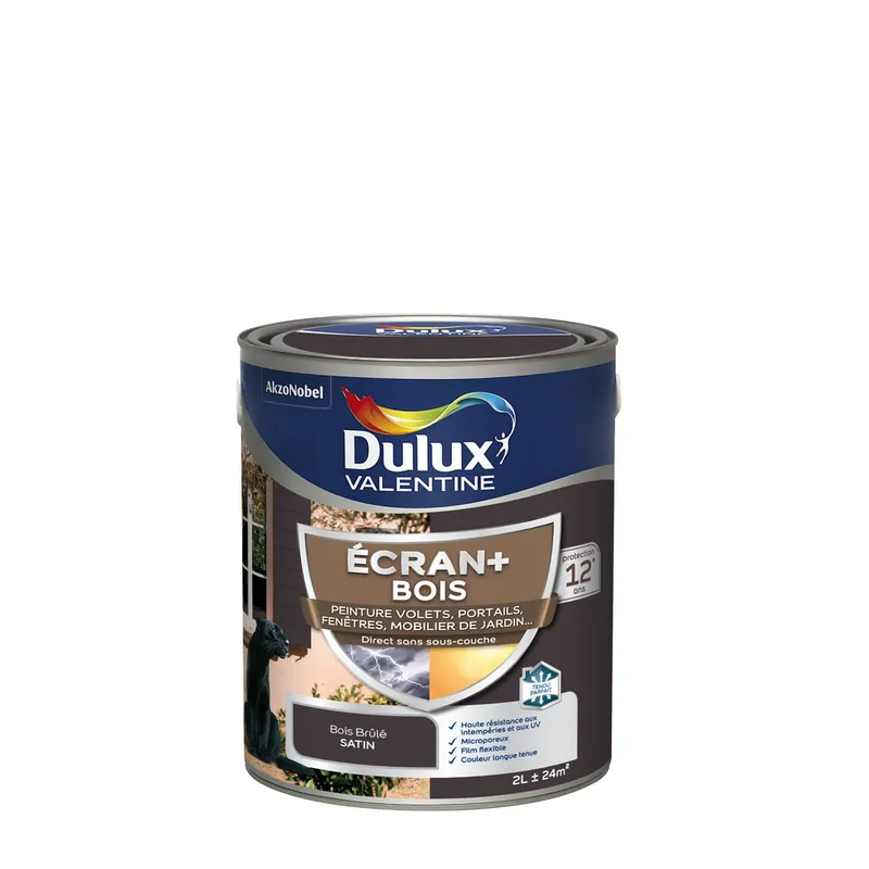 Peinture Ecran + Bois satin Bois Brûlé 2 litres DULUX VALENTINE Prix Choc