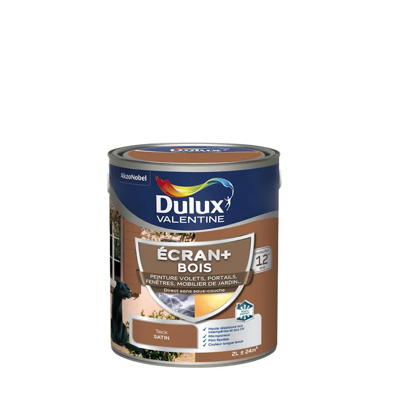 Peinture Ecran + Bois satin Teck 2 litres DULUX VALENTINE Produit De Marque