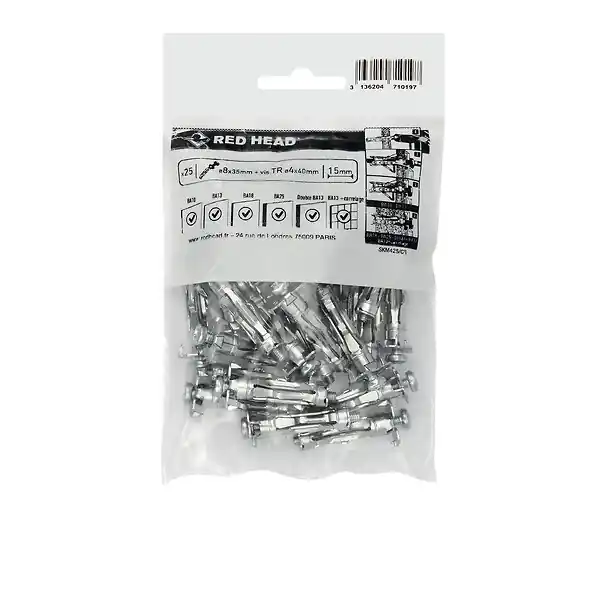 Certifié Sachet CB de 25 Superklix D8x35mm + TR D4x40mm RED HEAD