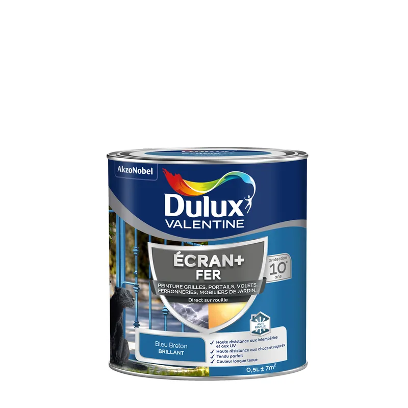 Bon Marché Peinture Ecran + Fer brillant Bleu Breton 0.5 litre DULUX VALENTINE