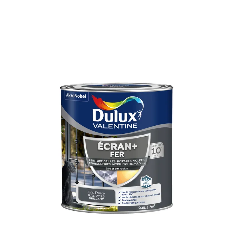 Dernière Chance Peinture Ecran + Fer brillant Gris Foncé 0.5 litre DULUX VALENTINE