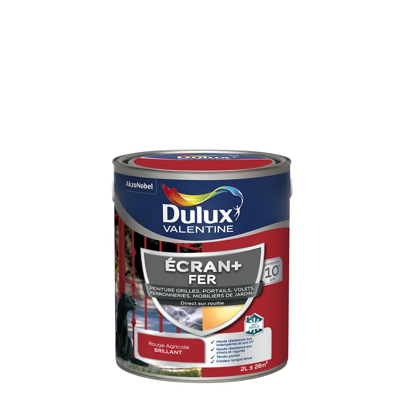Populaire Peinture Ecran + Fer brillant Rouge Agricole 2 litres DULUX VALENTINE