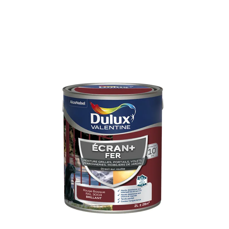Peinture Ecran + Fer brillant Rouge Basque 2 litres DULUX VALENTINE Vente Directe