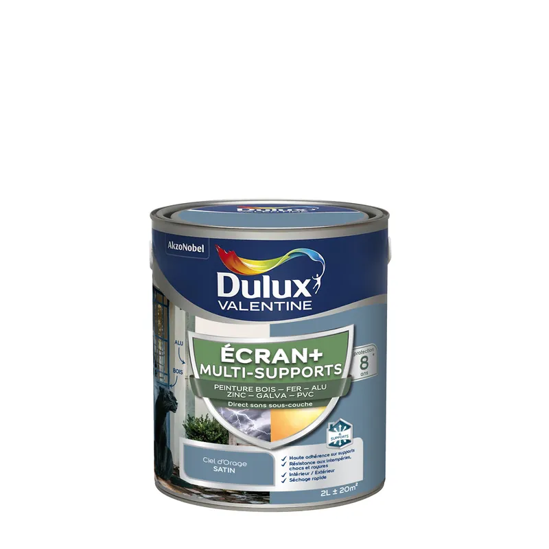 Peinture Ecran+ Multi-supports Satin Ciel d‘Orage 2 L DULUX VALENTINE Meilleur Choix