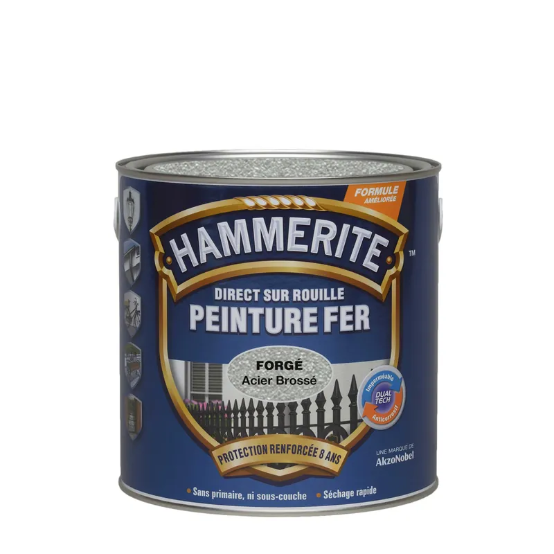 Achetez Aujourd'hui Peinture fer extérieur direct sur rouille Forgé Acier Brossé 2.5 litres HAMMERITE