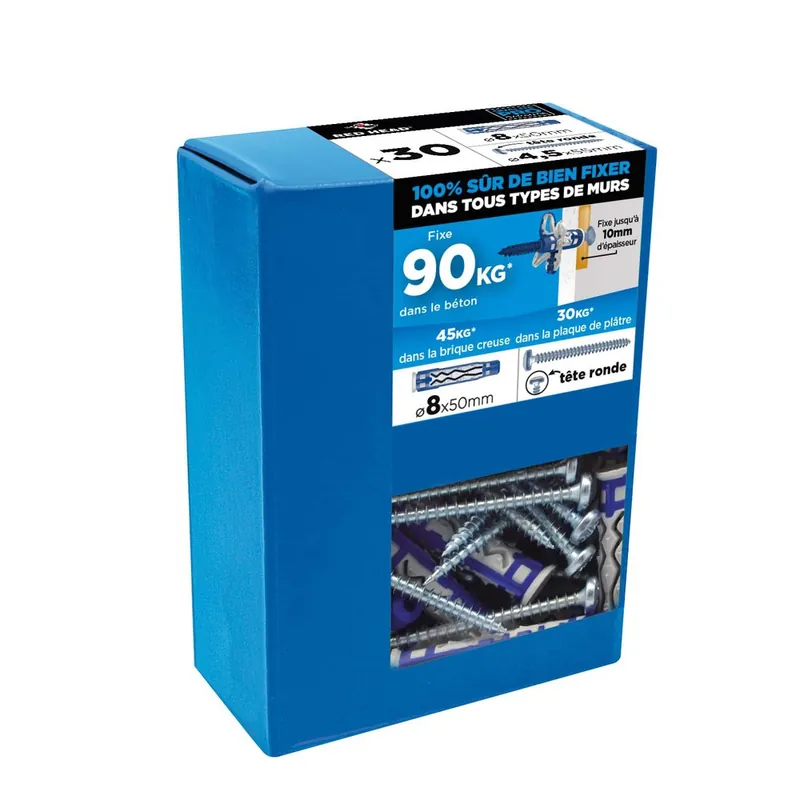 Chevilles MX 8 x 50 mm par 30 avec vis TR 4,5 x 55 mm RED HEAD Offre Du Jour
