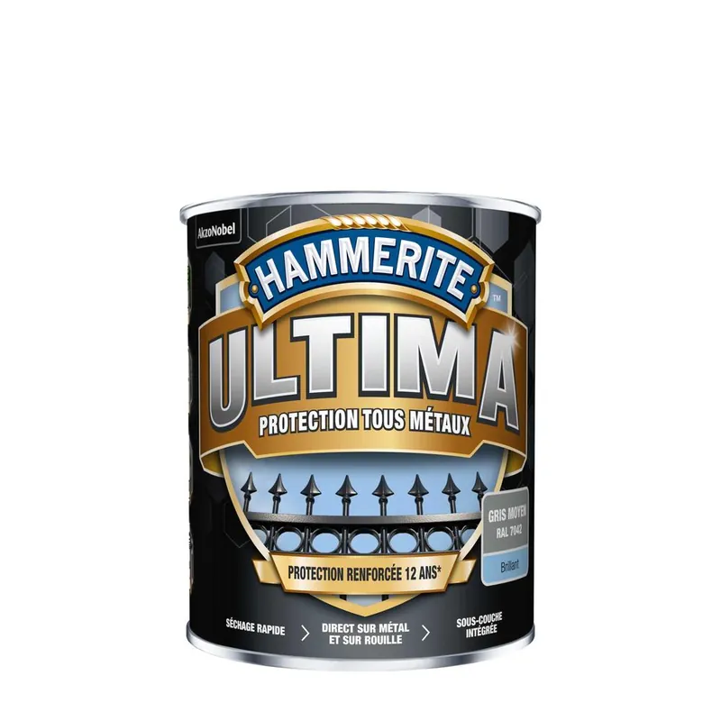 Prix Bas Peinture fer extérieur ultima Gris Moyen brillant 2,5L - HAMMERITE