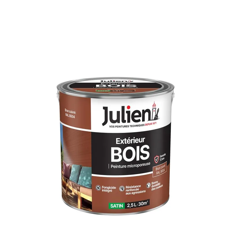 Expédition Rapide Peinture extérieur bois microporeux satin Brun Cuivre 2,5L JULIEN