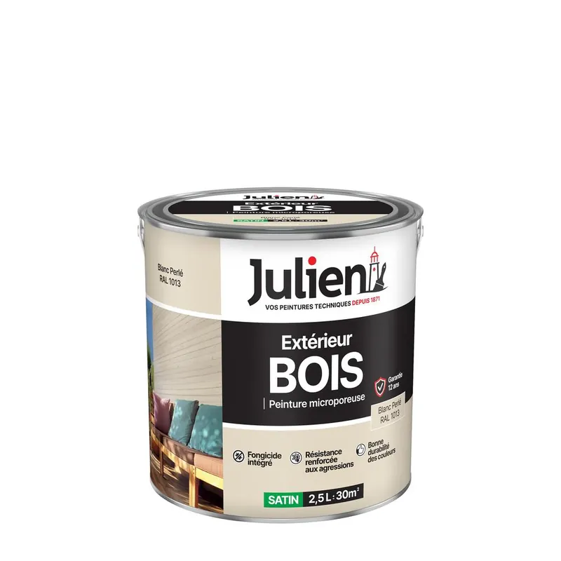 Peinture extérieur bois microporeux satin Blanc Perle 2,5L JULIEN Achetez Aujourd'hui