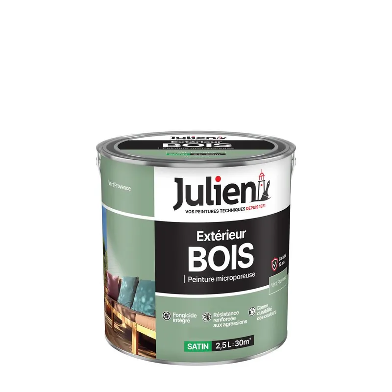 Peinture extérieur bois microporeux satin Vert Provence 2,5 L JULIEN Affaire À Saisir