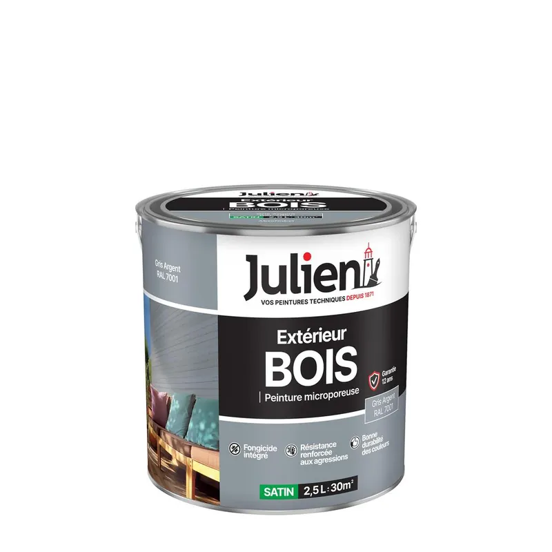 Acheter Direct Peinture extérieur bois microporeux satin Gris Argent 2,5 L JULIEN