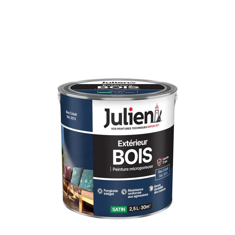 Peinture extérieur bois microporeux satin Bleu Cobalt 2,5L JULIEN Prix Cassé