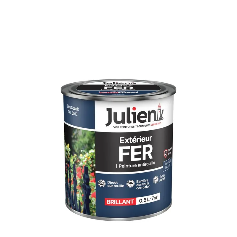 Peinture extérieur fer antirouille brillant Bleu Cobalt 0,5L JULIEN Bon Marché