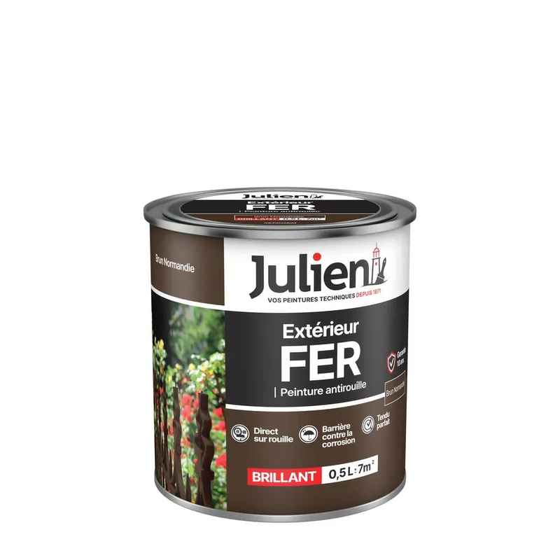 Prix Choc Peinture extérieur fer antirouille brillant Brun Normandie 0,5L JULIEN