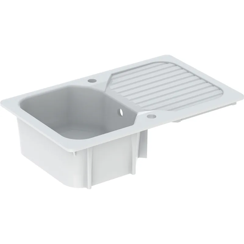 Evier de cuisine grès blanc 80x50 cm 1 bac 1 egouttoir Garrigue - PERLINE Super Prix