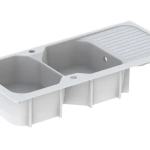 Remise Evier de cuisine grès blanc 112x50 cm 2 bacs 1 egouttoir Garrigue - PERLINE