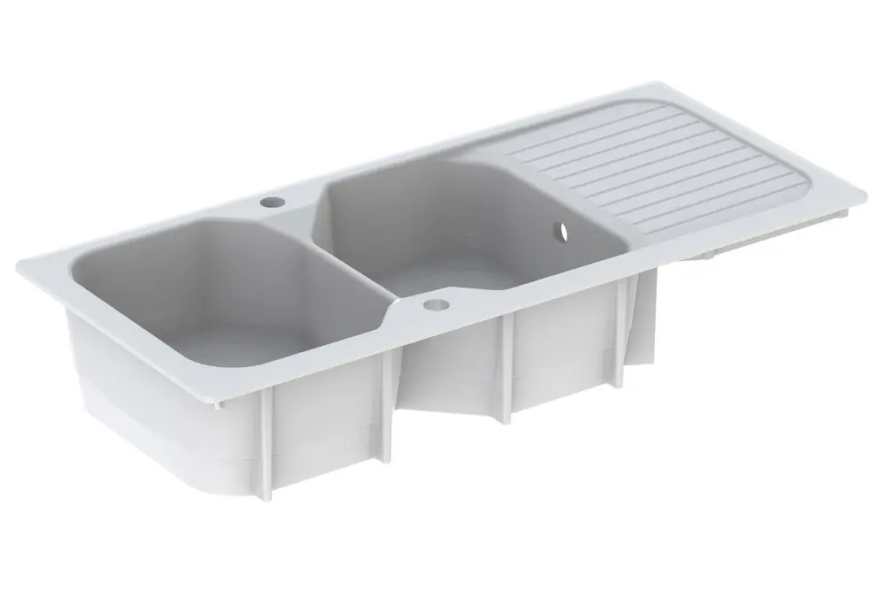 Remise Evier de cuisine grès blanc 112x50 cm 2 bacs 1 egouttoir Garrigue - PERLINE
