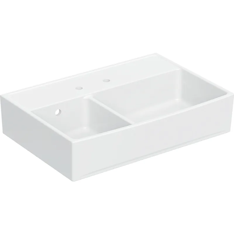 Meilleur Prix Evier de cuisine timbre d‘office grès blanc 90x63 cm 2 bacs Walter - PERLINE
