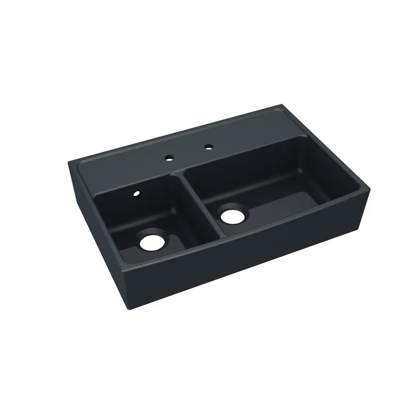 Evier de cuisine timbre d‘office grès noir 90x63 cm 2 bacs Walter - PERLINE Promotion