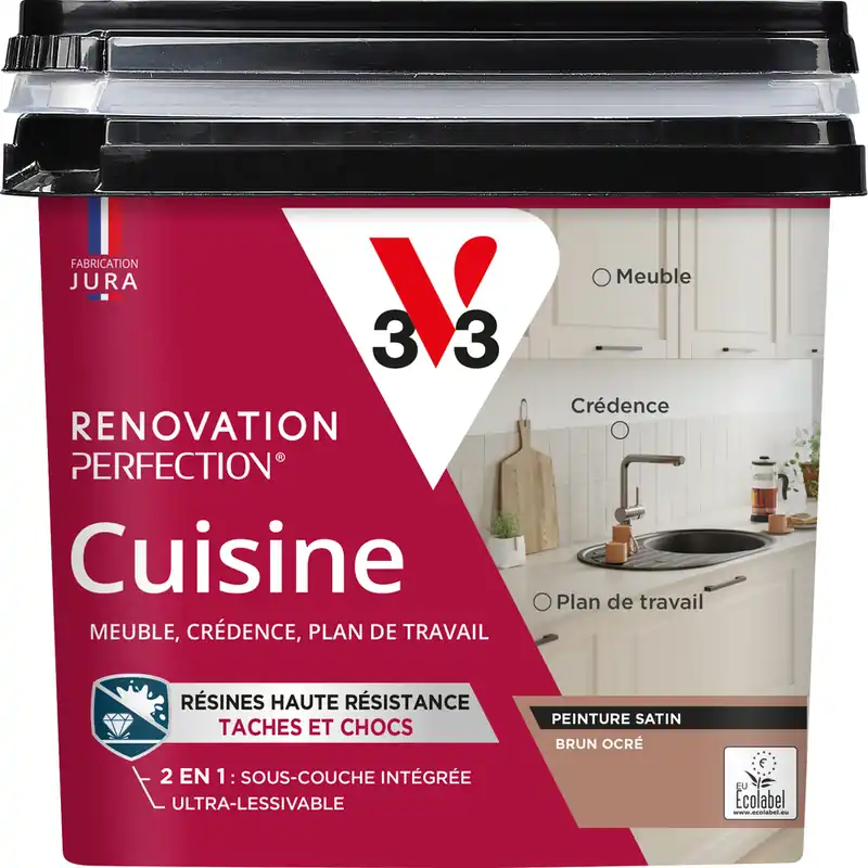 Peinture de rénovation pour cuisine brun ocré finition satinée 0,75L - V33 Offre Spéciale