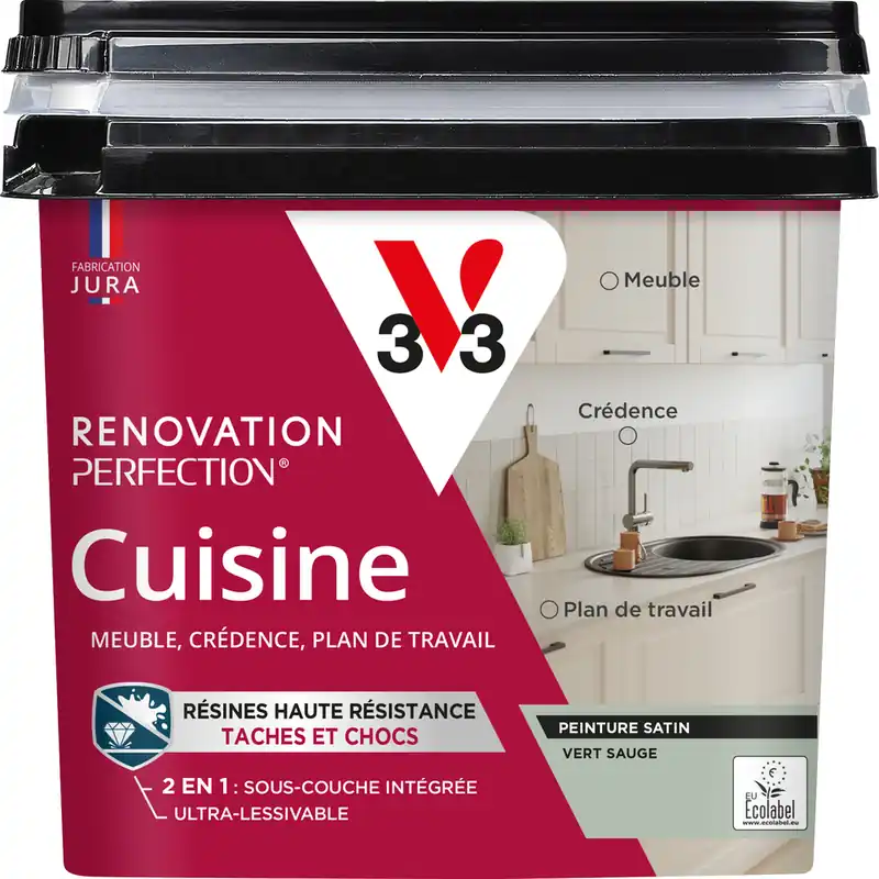 Peinture de rénovation pour cuisine vert sauge finition satinée 0,75L - V33 Solde