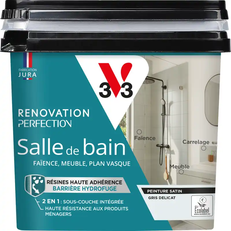 Expédié Aujourd'hui Peinture de rénovation pour salle de bain gris délicat finition satinée 0,75L - V33