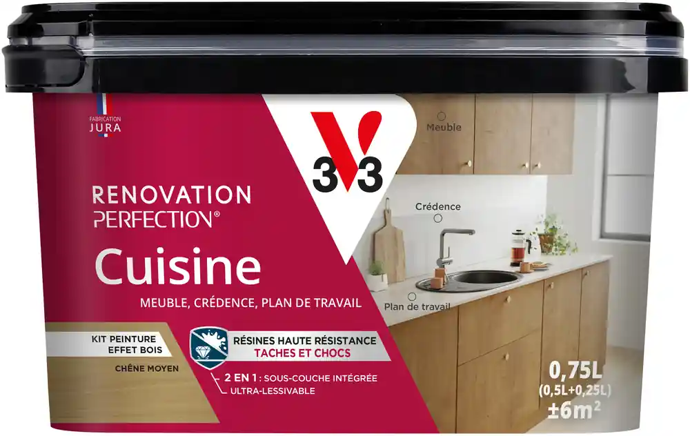 Peinture de rénovation pour cuisine effet bois chêne moyen 0,75L - V33 Achat Immédiat