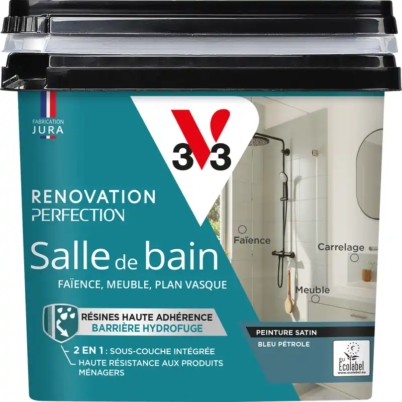 Peinture de rénovation pour salle de bain bleu pétrole finition satinée 0,75L - V33 Prix Réduit