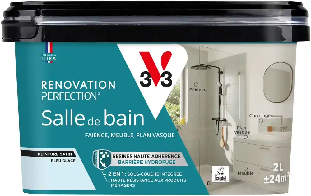 Expédition Rapide Peinture de rénovation pour salle de bain bleu glacé finition satinée 2L - V33