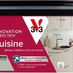 Peinture de rénovation pour cuisine vert sauge finition satinée 2L - V33 Certifié