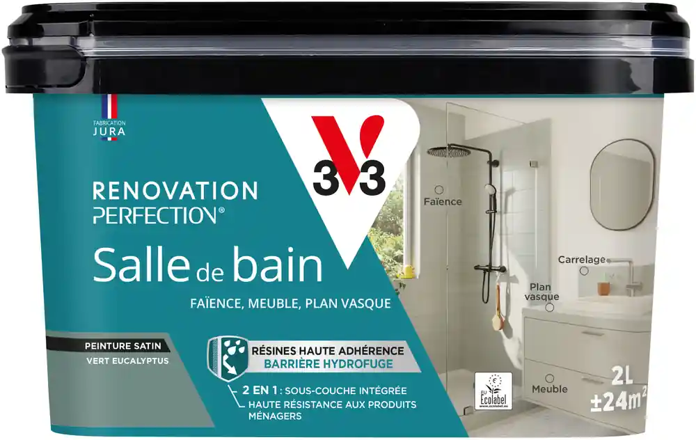 Peinture de rénovation pour salle de bain vert eucalyptus finition satinée 2L - V33 Affaire À Saisir