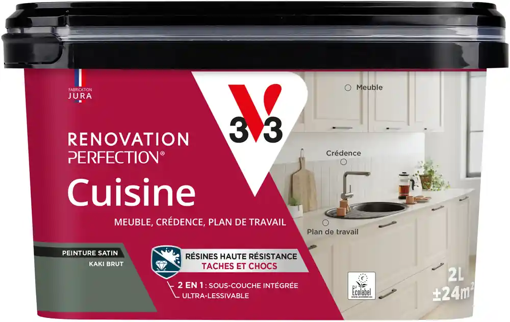 Meilleur Prix Peinture de rénovation pour cuisine kaki brut finition satinée 2L - V33