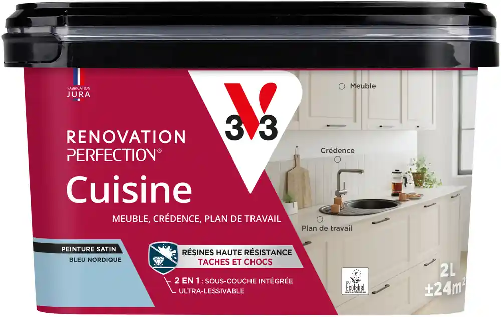Peinture de rénovation pour cuisine bleu nord finition satinée 2L - V33 Acheter Direct