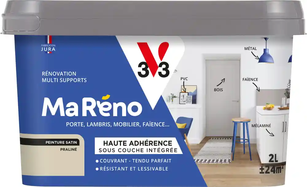 Peinture de rénovation multi-supports MaRéno praliné finition satinée 2L - V33 Produit De Marque