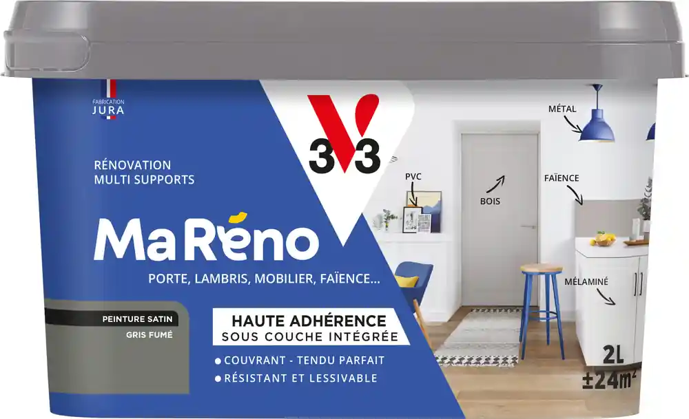 Peinture de rénovation multi-supports MaRéno gris fumé finition satinée 2L - V33 Affaire À Saisir