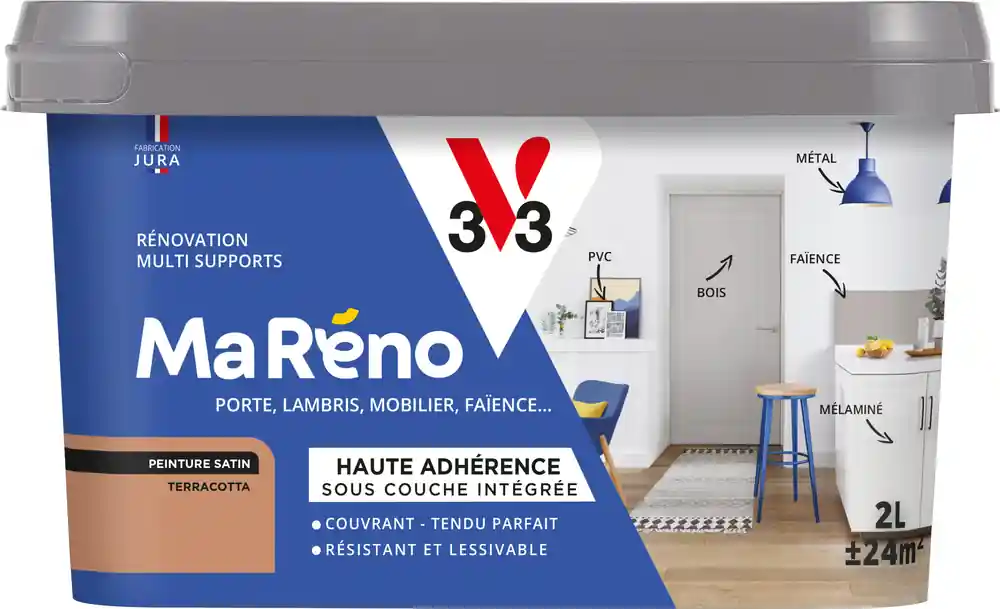 Jusqu'à Épuisement Des Stocks Peinture de rénovation multi-supports MaRéno terracotta finition satinée 2L - V33