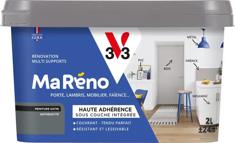 Peinture de rénovation multi-supports MaRéno anthracite finition satinée 2L - V33 Prix Promo
